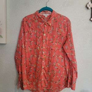 Sundance Coral Floral Button Down Shirt Blouse Size Medium Cotton